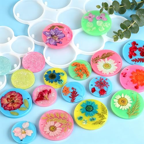 Round Keychain Resin Molds, Large + Small Christmas Pendant Molds - color: Round Resin Pandant Molds