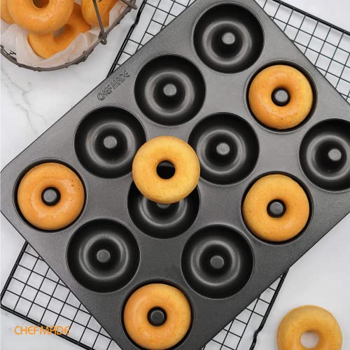CHEFMADE Nonstick Donut Pan, 12 Cavity Ring Doughnut Pan for Baking Cookies Bagel (Black) - style: 12 Cavity Donut