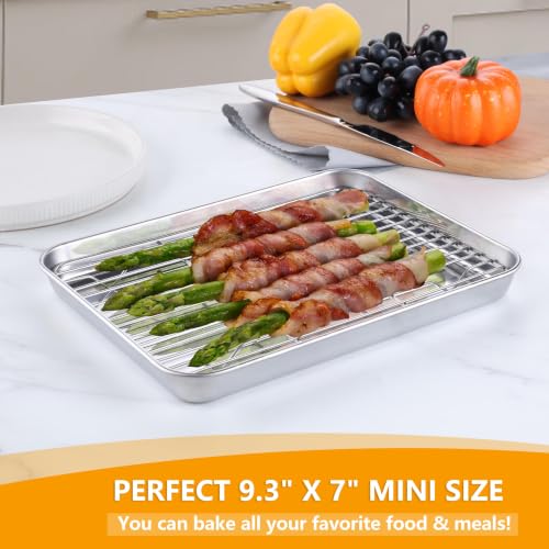 Homikit 9x7 Inches Mini Stainless Steel Baking Sheet with Cooling Rack Set - size: 9x7x1
