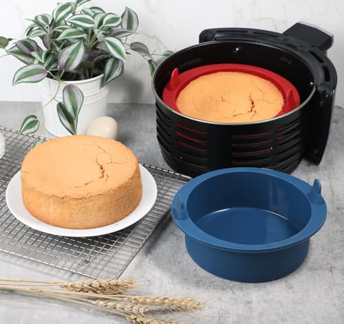 Webake 6 Inch Air Fryer Round Cake Pans for Baking, Nonstick Silicone Air Fryer Baking Pan Wih Handle, BPA Free Set of 2 - size: 6 Inch