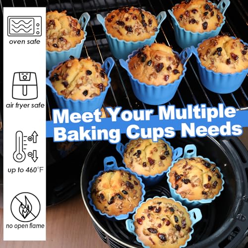 Koluti Nonstick Silicone Muffin Baking Cups Pack of 8, Reusable Cupcake Molds with Double Handle, BPA Free, Small Round Air Fryer Cupcakes Liner, 2 Colors - size: Large Size Round-2Colors-8Set