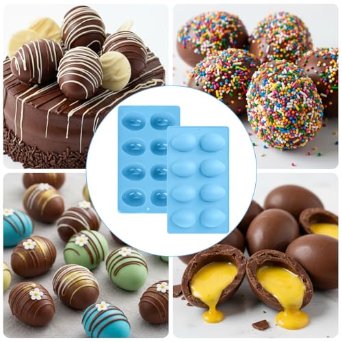 3Pcs 8-Cavity Easter Silicone Egg Molds, Egg Shaped Cake Pop Mold, Baking Supplies for Making Chocolate Jello Candy Dessert Muffin Mousse Pastry (Blue) - color: Blue
