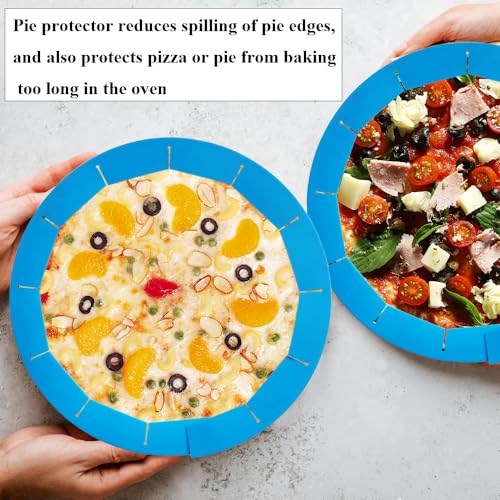 Adjustable Pie Crust Shields Baking Protectors, Silicone Cover Ring Fits 8-11.4 Inch Pies, Baking Pie Pizza Crust Shield Protector Cover for Edges (Blue-2pcs) - color: Blue-2pcs