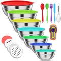 Stainless Steel Mixing Bowls Set with Lids & 3 Grater Attachments, Colorful - color: Multicolor