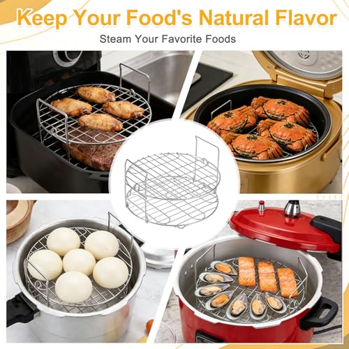 uxcell Stainless Steel Air Fryer Rack 8" Round Cooking Rack Steamer Plate - size: 8 Inch
