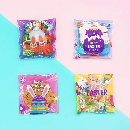 Jagrove 100PCS Cellophane Bags 4X4 Inch Clear Self Sealing Goodie Candy Cookie Snack Treat Bags for Easter Party Supplies Bakery - color: Bunny Print B, size: 100 Count (Pack of 1)