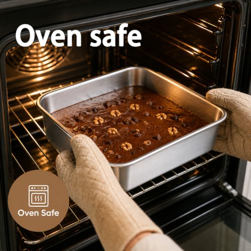 GIUOIDUO 2-Pack 8x8 Inch Baking Pan with Lids - Stainless Steel Square Cake Pan for Cakes, Brownies & Food Storage - Non-toxic & Dishwasher Safe,Set of 2 (2 Pans + 2 Lids) - size: 8x8x2 Inch (High Lid)