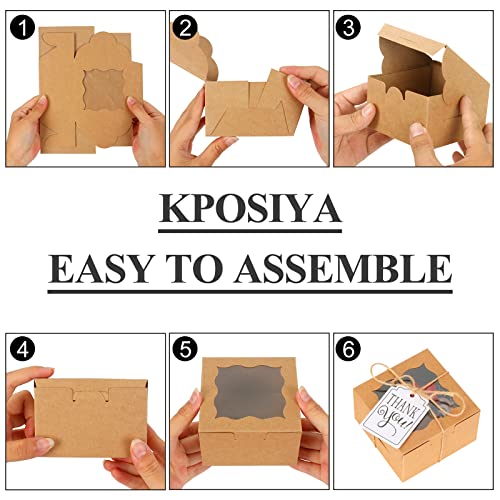 KPOSIYA 20pcs Small Cookie Boxes with Window, 4x4x2.5 Brown Bakery Box - color: Brown, size: 20