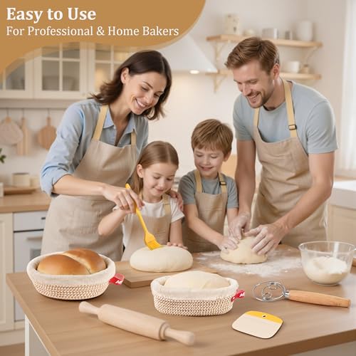 Sourdough Banneton Starter Kit,10" Round&11" Oval Bread Proofing Baskets - color: Cotton Oval & Round Basket Set