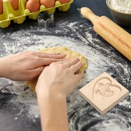 HARFINGTON Wooden Cookie Mould - 3.94" x 3.94" Rose Carved Baking Tool - style: Rose