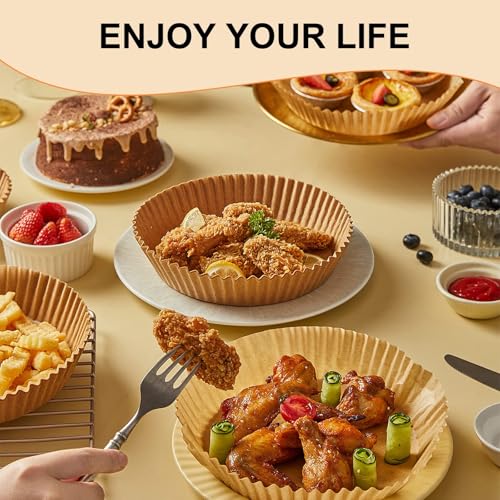 Vailnd 100Pcs 6.5 Inch Round Air Fryer Liners Disposable for 3-5QT - size: 6.5"Round