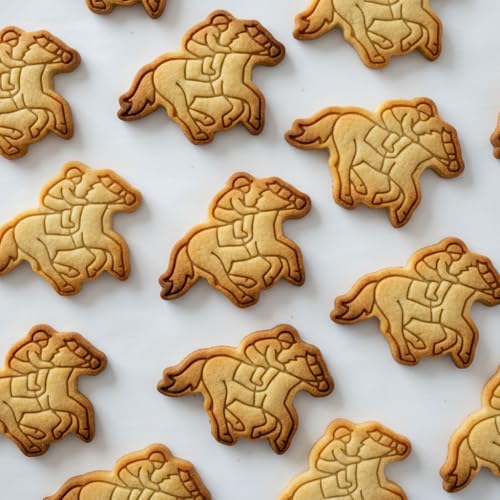 BAKERLOGY Jockey Mini Cookie Cutter & Stamp Set – Horse Riding Fondant Embosser for Equestrian Baking, Pony Party, Race Day, Cake Decorating Tool