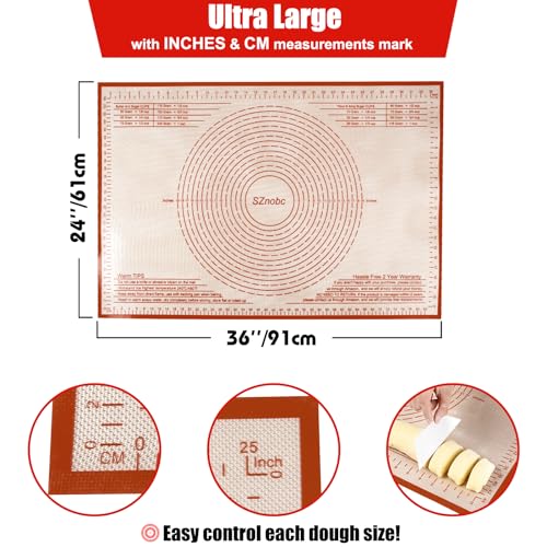 Silicone Pastry Mat 36X24 inch Baking Mat Large Dough Mat with Measurements - color: Red, size: 36"L x 24"W