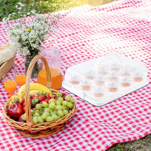 Cake Carrier with Lid, Cake Holder Cupcake Container for 12 Cupcakes 2 in 1 Portable Dessert Container for Pie Muffin Cobbler (White) - color: White