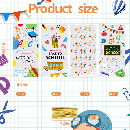 BCCSNNM 100 PCS Back to School Cellophane Goodie Bags - color: Back to School