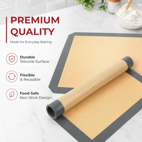 Silicone Baking Mats Half Sheet Non Stick for Oven Reusable 4 Pack - Thick Heavy Duty Silicone Baking Mat Cookie Sheet 1/2 Size for Macaron & Pastry - Half Size Rectangular Cooking Oven Liner Pad - size: 4 Half Sheets