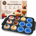 Silicone Muffin Pans for Baking, 12-Cup Muffin Tin with Metal Frame - color: Blue