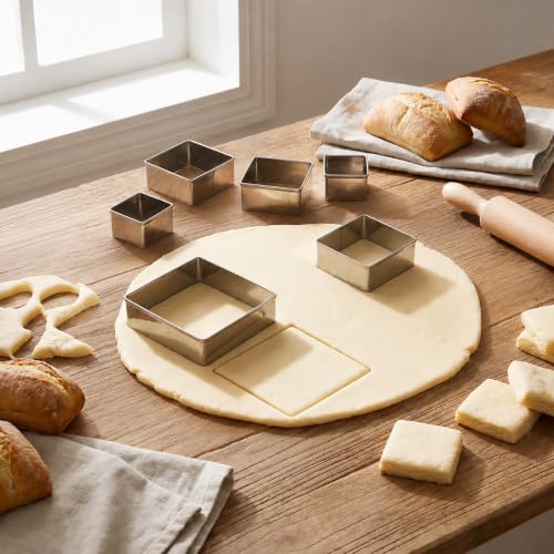6PCS Square Cookie Cutter Set, Stainless Steel Square Cutter Cookie Cutters for Baking, Cookies, Biscuits 6 Sizes (1.5, 2, 2.5, 3, 3.5, 4 Inch)