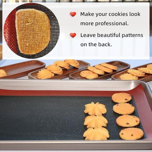 Perforated Silicone Baking Mat for Jelly Roll Pan, Non-Stick Eclair Baking Mat for 10 x 15-inch Tray Pan, 2 Pcs Mesh Cookie Sheet Liner for Homemade Bread, Sugar Cookie and Pastry - size: (14.5'' x 9.6'') Jelly Roll