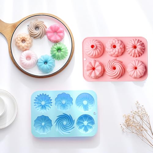 Mini Cake Pan, 2 Pack 6-Cavity Mini Silicone Cake Pans for Baking, Nonstick Silicone Fluted Tube Cake Molds for Cupcakes, Donuts, Cornbread, Brownies, Jello Making