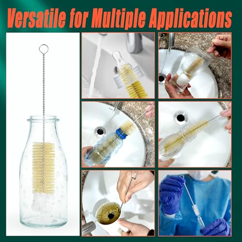 9-Pack Thin Long Handle Bottle Brushes with Boar Bristle & Wool Tip