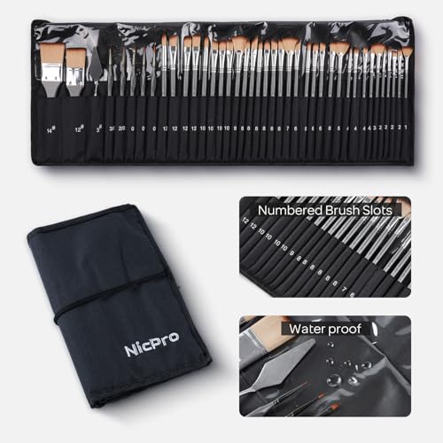 Nicpro 40 PCS Paint Brush Set, Professional Acrylic Paint Brushes - color: Gray, size: 40 Pieces