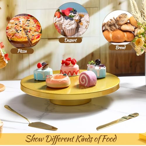 Wenqik Cake Stand Metal with Knife Spatula Set, Gold, 14 Inch - color: Gold, size: 14 Inch