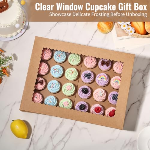 20 Pcs Brown Cupcake Boxes 24 Standard Cupcake, Kraft Paper Bakery Box - color: Brown (20 Pack)