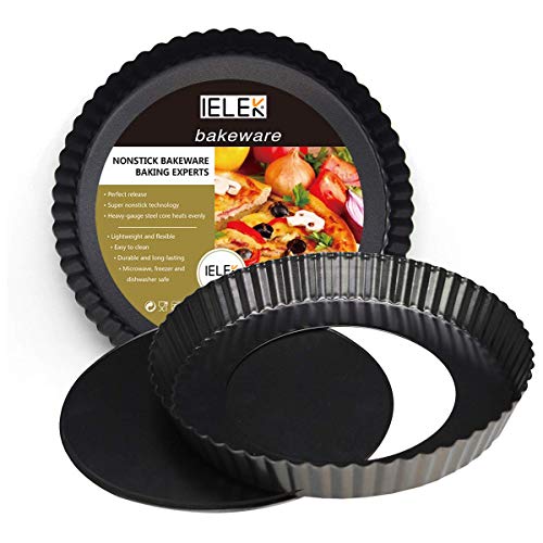IELEK 12 Inch Non-Stick Tart Quiche Flan Pan Molds Round Removable Loose Bottom Fluted Heavy Duty Pie Pizza Pan - size: 12 Inch