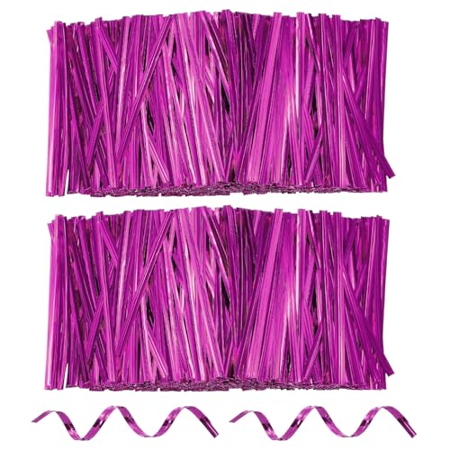 HARFINGTON 1600Pcs Bag Twist Ties 3" Reusable Metallic Wire Cable Ties - color: Rose Red