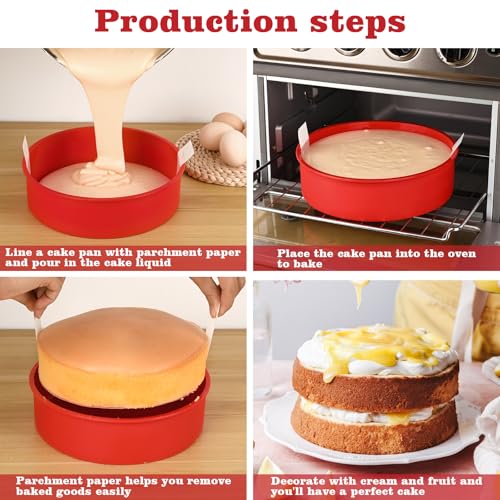 HUAKENER 6" Round Cake Pan,3 PCS Silicone Cake Molds with Parchment Paper - size: 6 Inch