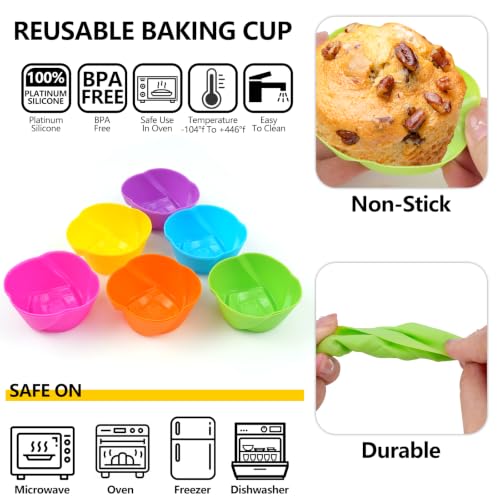 12 Pack Reusable Silicone Cupcake Liners Baking Cups Liners - color: Colored-Rose