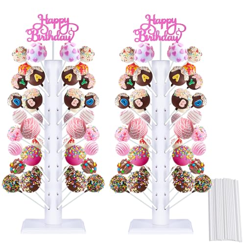 2Pcs Cake Pop Stand, 60 Hole Wooden Lollipop Holder for Birthday - size: 2Pcs