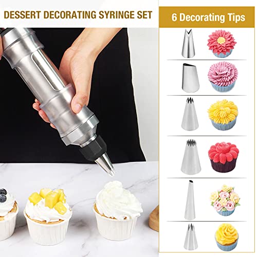 Dessert Decorating Syringe Set, Stainless Steel Frosting Piping Kit - color: Black