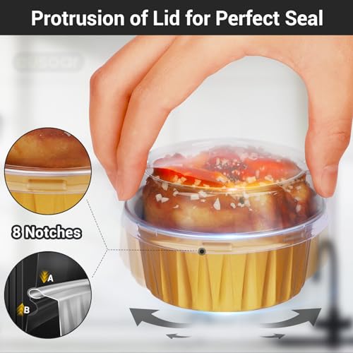 EUSOAR Mini Cheesecake Containers, 30pcs 5oz 125ml Aluminum Foil Muffin Liners Cups with Lids, Cupcake liners Baking Cups, Disposable Foil Ramekins Creme Brulee Pans Holders, Mini Pie Pans with Lids - color: Gold, size: 30pcs