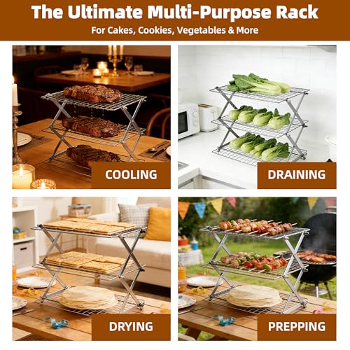 5 Tier Collapsible Cooling Rack Sourdough Cooling Rack 17"x10" - color: Silver, size: 5-Tier