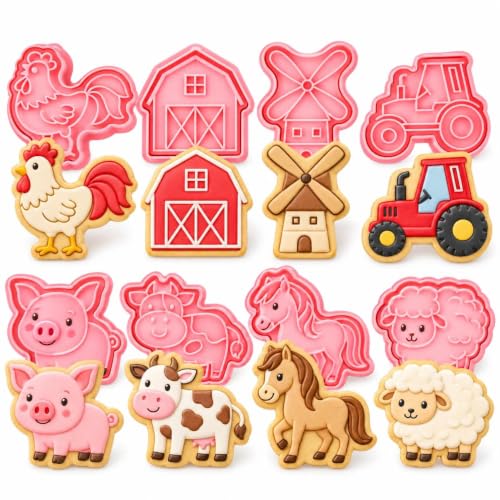 Farm Animal Cookie Cutters, 8-Piece Plastic Stamp Set - color: Farm Animal