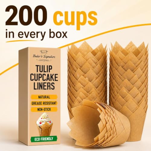 Tulip Cupcake Liners, Muffin Liners for Baking by Baker's Signature - color: 1.Natural Brown