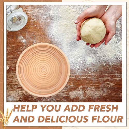 Gejoy 20 Sets Bread Proofing Baskets Bulk 8.5 Inches Round Shaped Banneton Dough Proofing Bowls Kit with Cloth Liner and Plastic Scraper Sourdough Proofing Basket for Home Sourdough Bakers Supplies