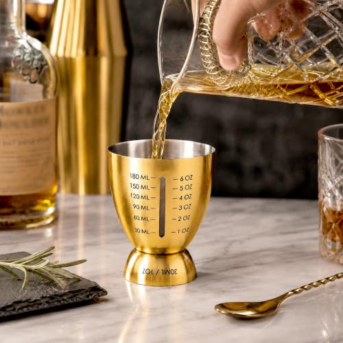 Homestia Cocktail Measuring Jigger with Pour Spout, Measuring Cup, Set of 2 - color: 6oz & 1oz Gold
