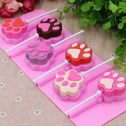 12 Capacity Cat Paw Silicone Lollipop Mold Set, Sucker Molds and Chocolate Hard Candy Mold with 50pcs Lollipop Sucker Sticks, Candy Treat Bags, Gold Ties. (Cat Paw Pink) - style: Cat Paw Pink
