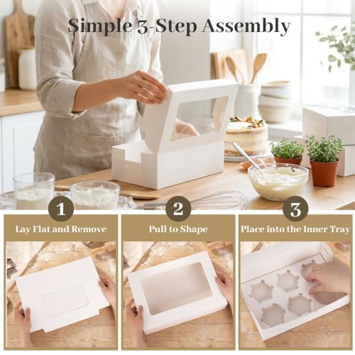 VGOODALL 6 Count White Cupcake Boxes, 15 PCS Cupcake Containers - color: White-1