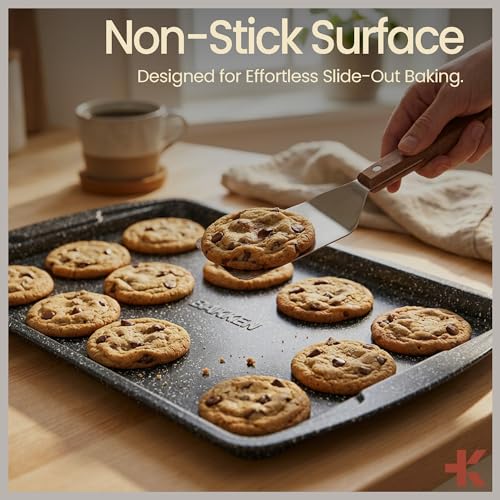 Bakken Swiss - Bakeware Set – 6 Piece – Stackable, Deluxe, Non-Stick Baking Pans for Professional and Home Cooking – Carbon Steel, Gray Stone Coating - color: Gray Marble, size: 6 Piece Set