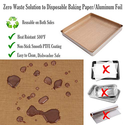 PTFE Teflon Sheet, Non-Stick Oven Liners, Barbecue Grill Mat Baking Sheet Reusable Washable - Use Up to 500℉ Craft Mat for Baking Cooking BBQ Grilling Roasting 16x24"/40x60cm 3 Pack