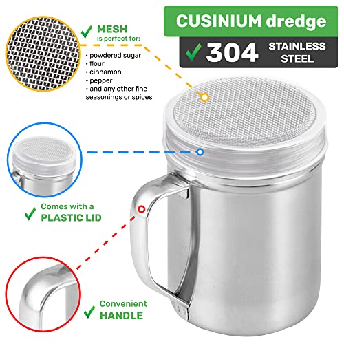 CUSINIUM Powdered Sugar Shaker Duster - With Handle - Cinnamon Shaker For Coffee Bar - Fine Mesh Dredge - 6 ounce, pack of 4 | Style: Fine - size: 6 Ounce (Pack of 2)