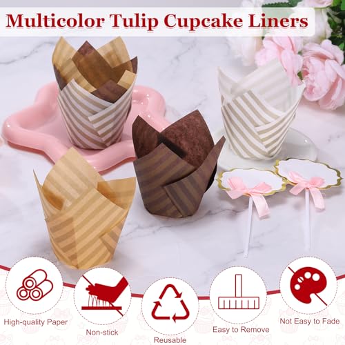 uxcell 50Pcs Tulip Cupcake Liners with 5Pcs Cheese Markers Muffins Liners - color: White