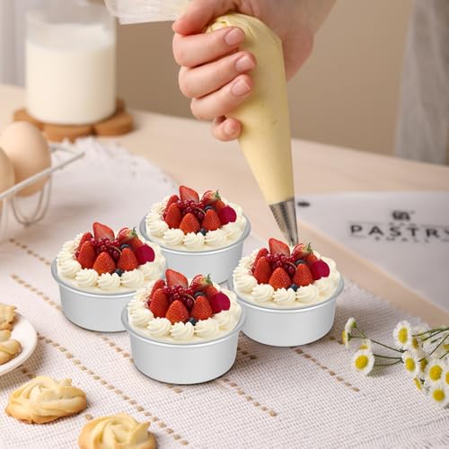 12 Pcs 4 Inch Round Cake Pans, Nonstick Aluminum Mini Cake Pans for Cheesecake, Pizza, Quiche, Leakproof & Easy Release, Silver