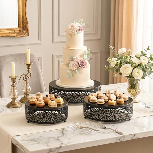 3Pcs Metal Food Risers, Buffet Table Display Stand - color: Matte black, size: 3P-Round(8IN to 12 IN)