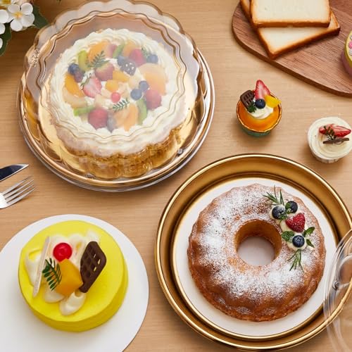 5 Set Disposable Cake Containers with Lids, Gold, for 10 Inch Cake - size: 4inx10in