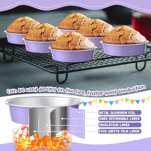 Yinder 8 oz Disposable Creme Brulee Ramekins with Lids, 4 Inch Mini Pie Tins Aluminum Foil Pie Tart Cake Baking Pans Individual Round Containers Oven Safe(Taro Purple,120 Pcs) - color: Taro Purple